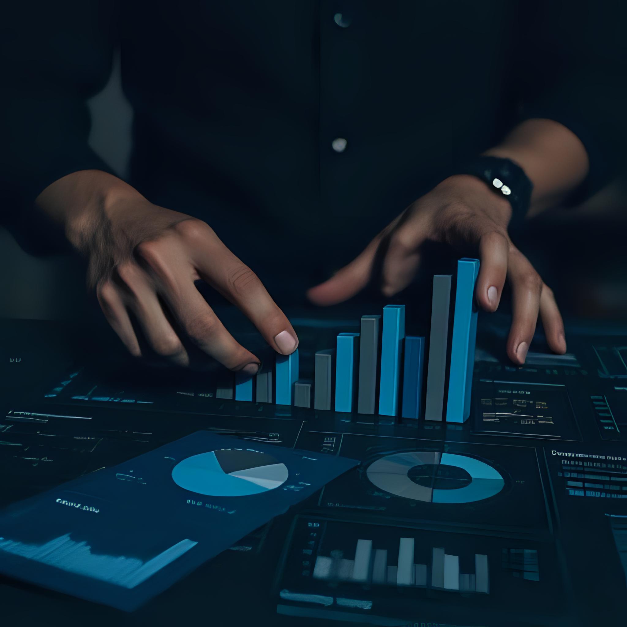 Laptop with reports, charts and a calculator representing connected business data