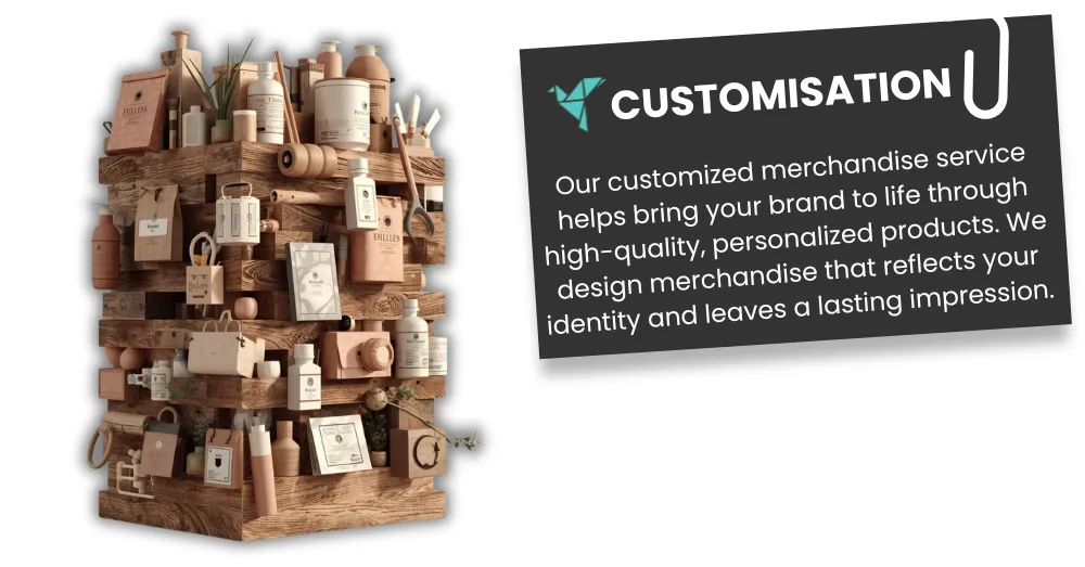Customised branded products on a wooden display